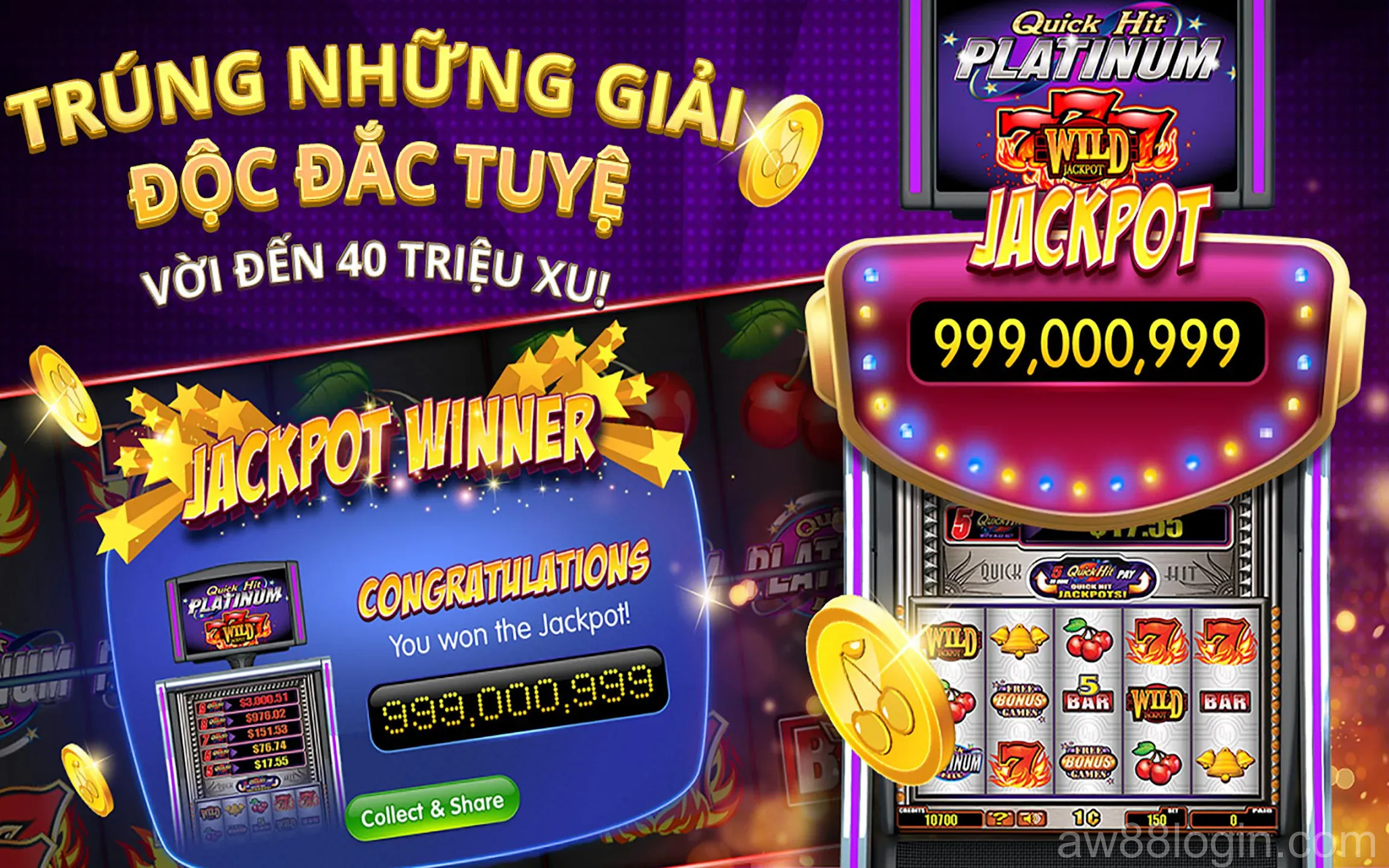 Giao diện sảnh chính AW88 Casino với tông màu xanh ngọc lục bảo